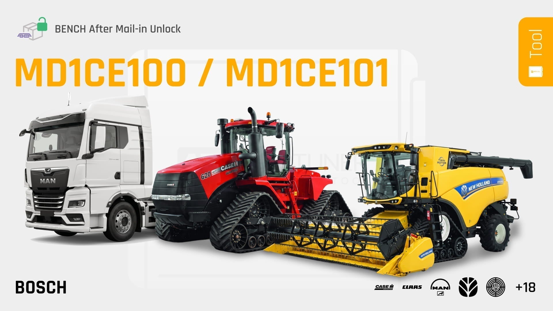 Bosch MD1CE100 i MD1CE101 w ciężarówkach MAN TG i maszynach rolniczych — mail-in unlock i praca w trybie bench, AutoTuner, BMG Tuning Wrocław