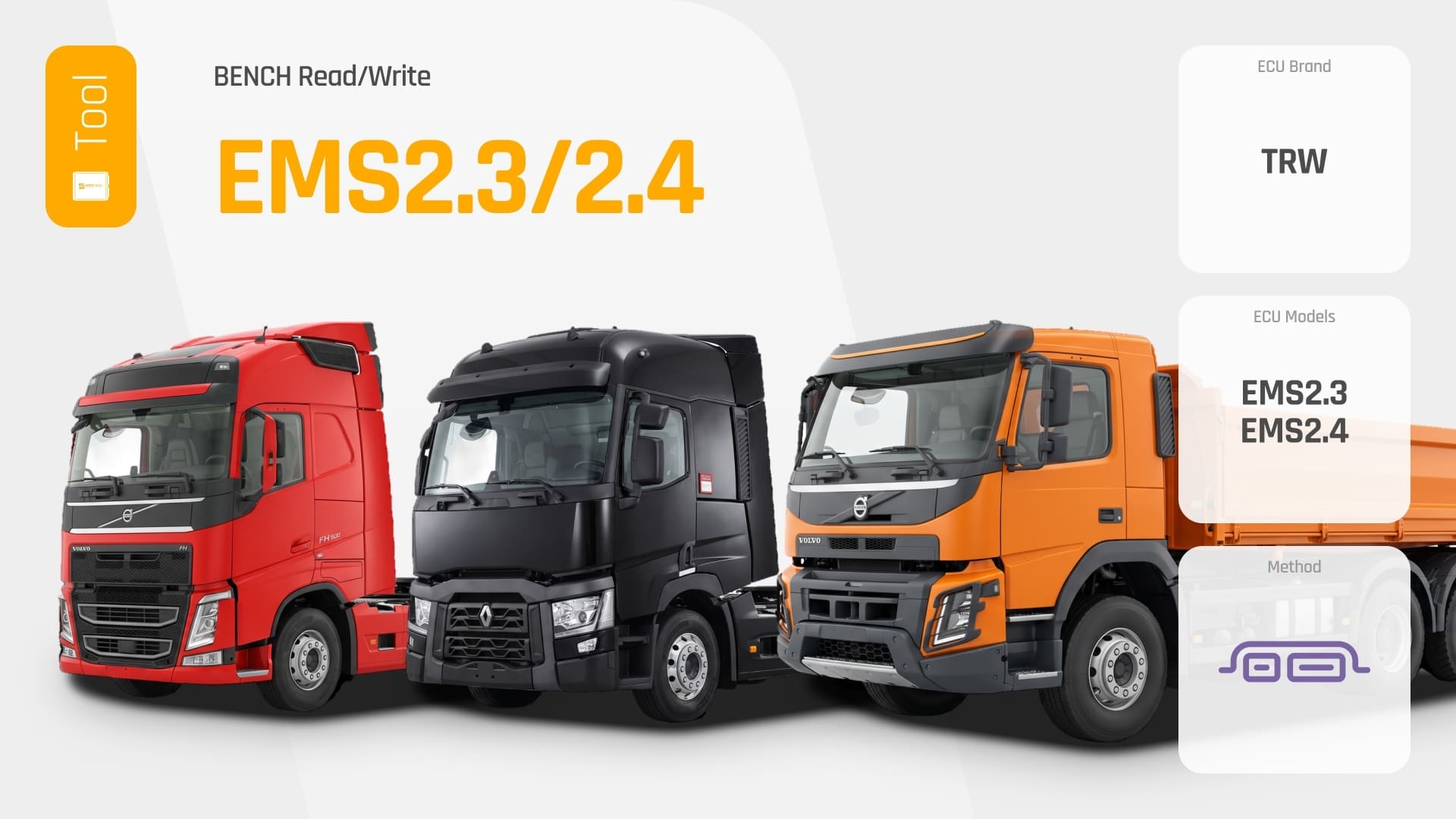 TRW EMS2.3 i EMS2.4 w ciężarówkach Volvo i Renault Trucks — odczyt i zapis w trybie bench, AutoTuner, BMG Tuning Wrocław