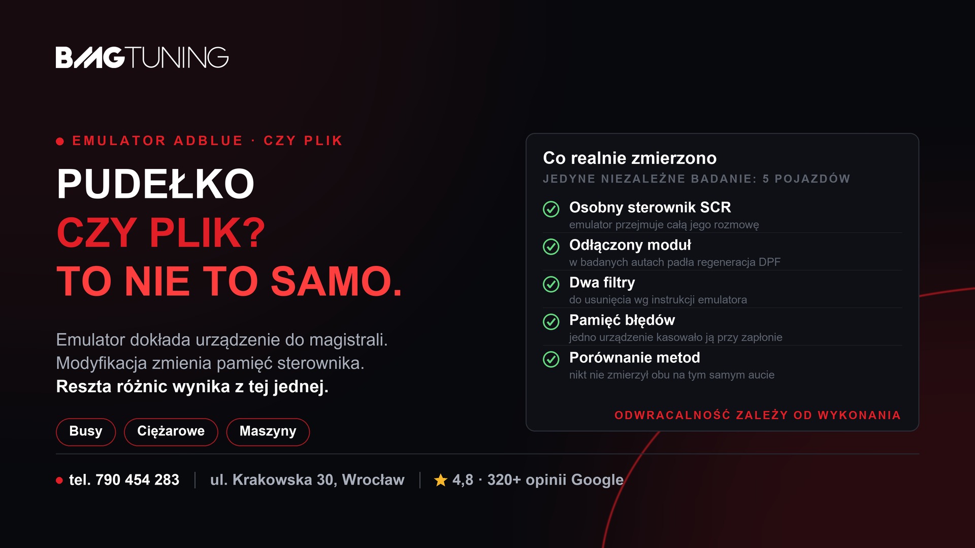 Emulator AdBlue czy modyfikacja oprogramowania — dodatkowe urządzenie na magistrali kontra zmiana w sterowniku, BMG Tuning Wrocław