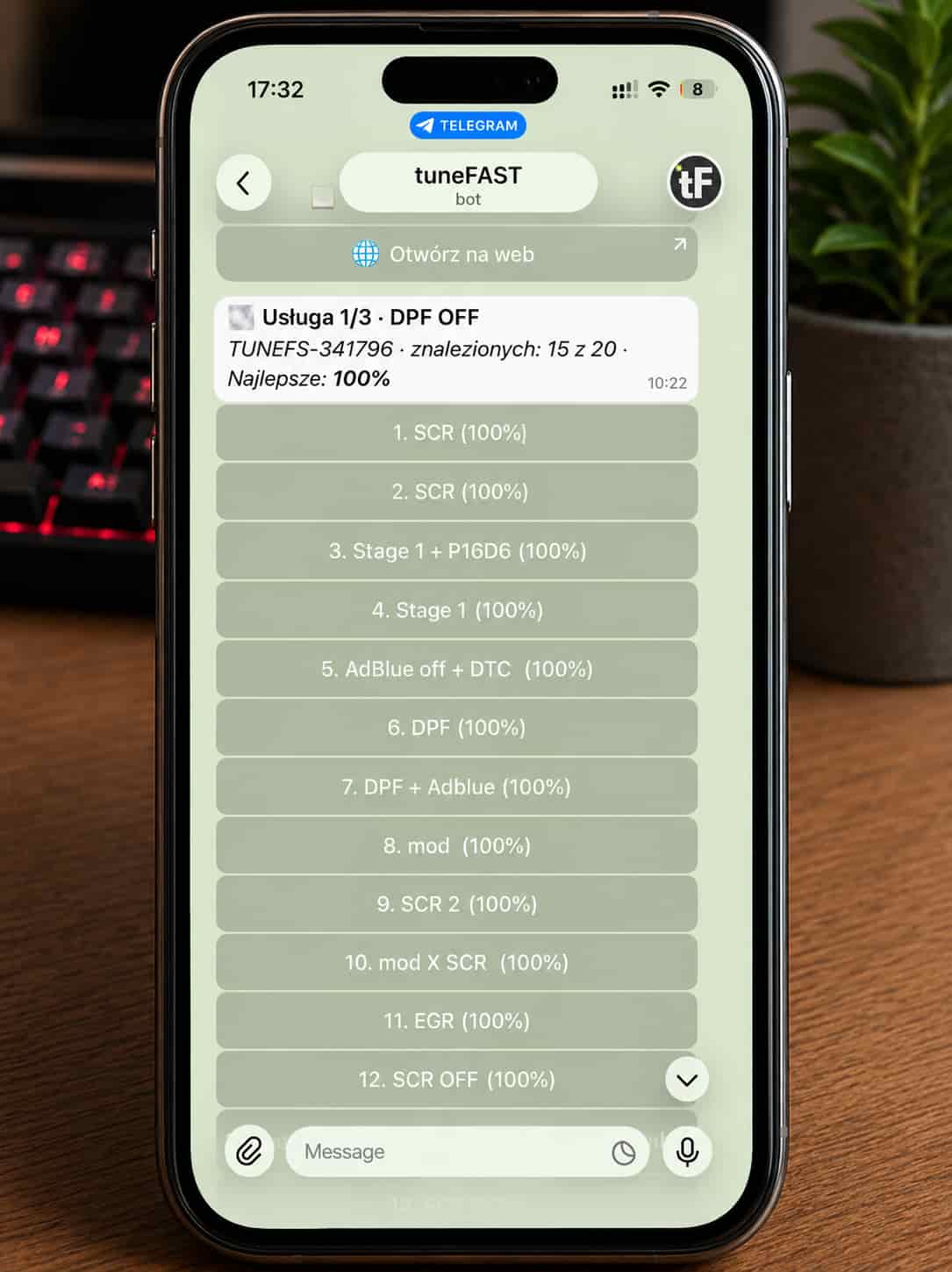 tuneFAST — powiadomienia i obsługa przez Telegram